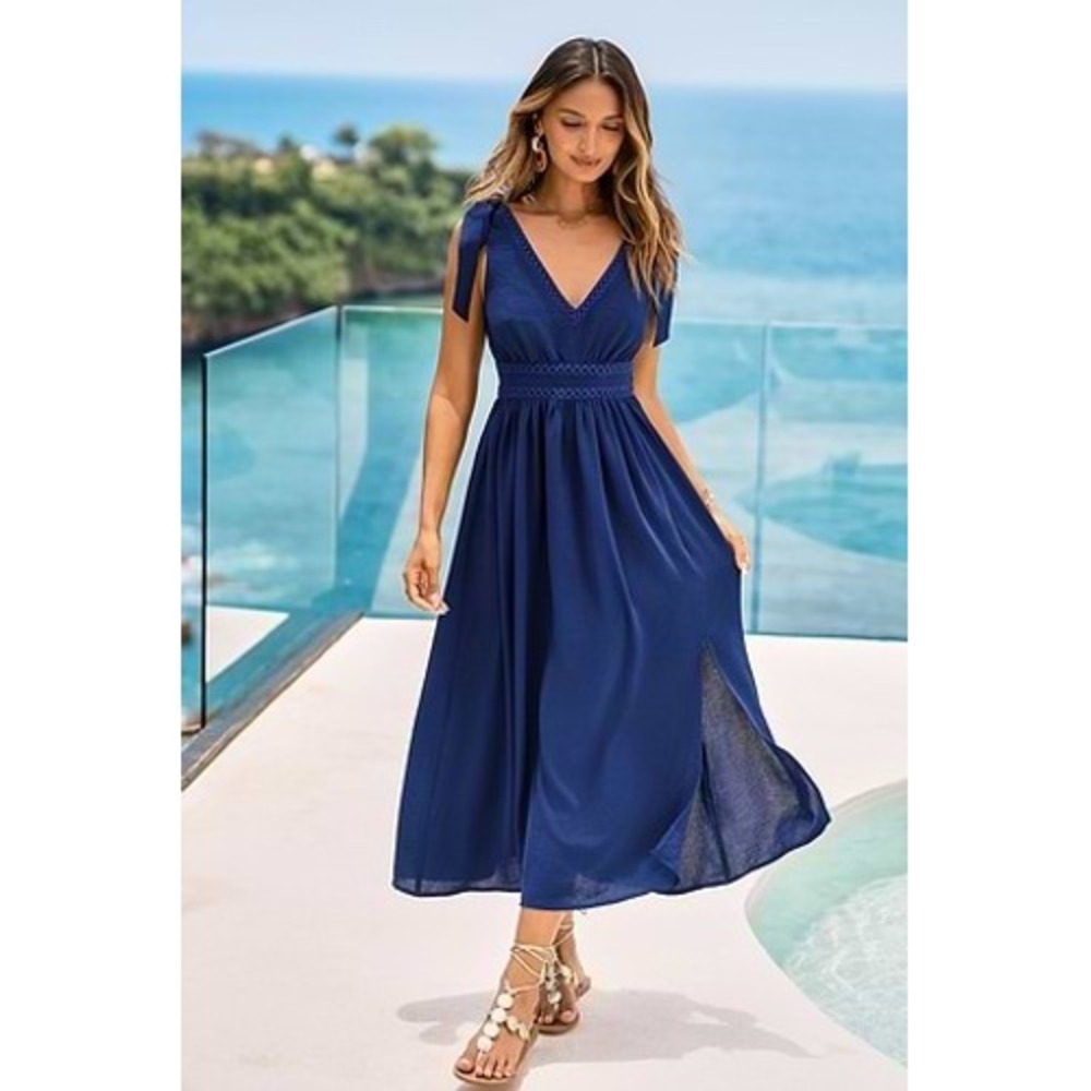 CUPSHE Deep Sapphire Blue Maxi Dress Flowy Women Small Navy Blue New With Tags